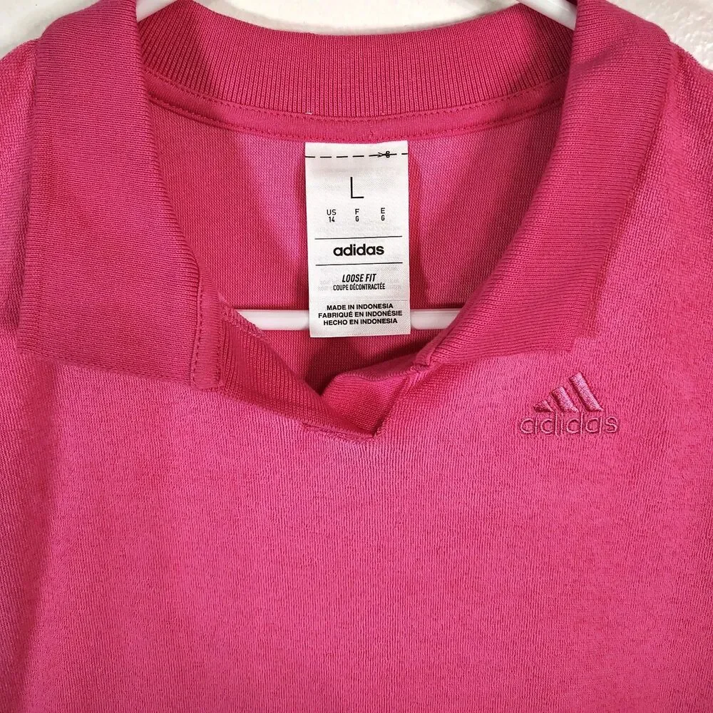 New! ADIDAS Girls Sleeveless Polo Shirt Pink Large Athletic Top Loose Fit